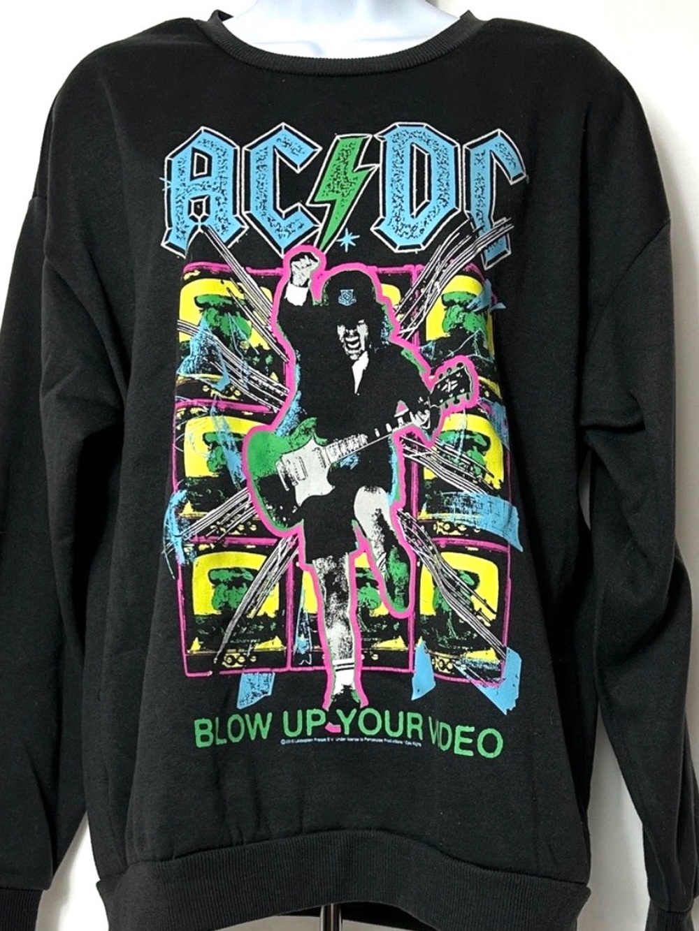 AC/DC Women’s Size Medium Black Pullover Sweatshirt Blow Up Your Video Graphic
